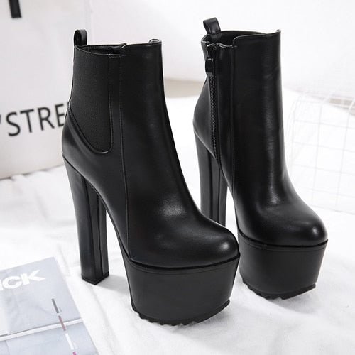 Comemore New Arrival 16cm High Heel Women's Boot Winter Women Chelsea Ankle Boots Pipe Platform Clogs Heels Women Shoes Elegant