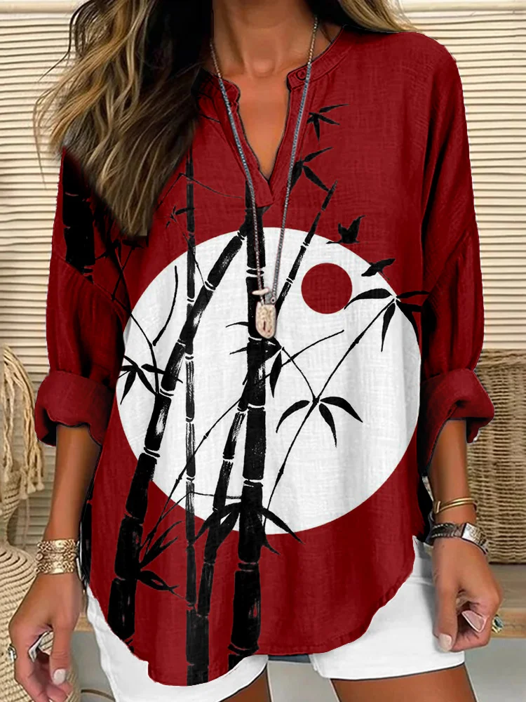 Vintage Bamboo Art Linen Blend Comfy Shirt