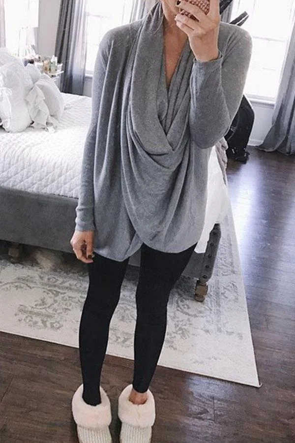 Cowl Neck Asymmetric Hem Pleated Bodice T-Shirts