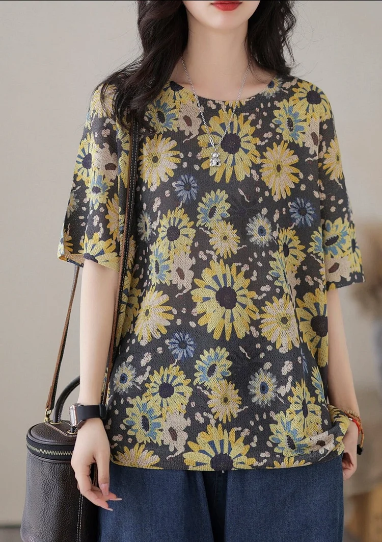 Casual Stylish Floral Print Cotton Knitted T-Shirt