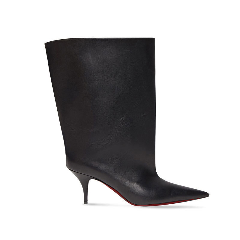 80mm Women's Pointed Toe Stiletto Heel Red Bottom Ankle Boots Wide Boots-MERUMOTE