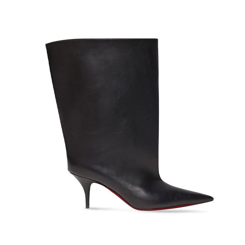 80mm Women's Pointed Toe Stiletto Heel Red Bottom Ankle Boots Wide Boots-MERUMOTE