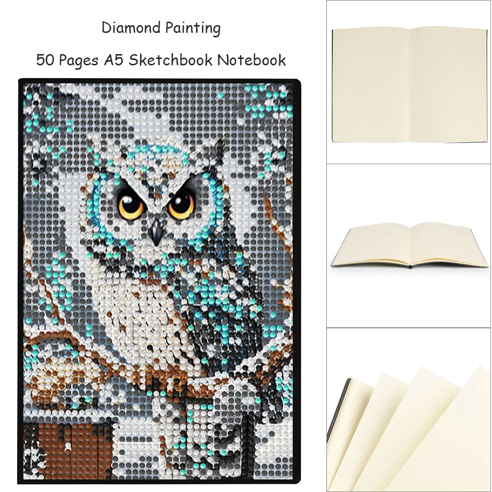 5D DIY Owl Diamond Art Painting Notebook Kit Crystal Notepad Sketchbook Gifts