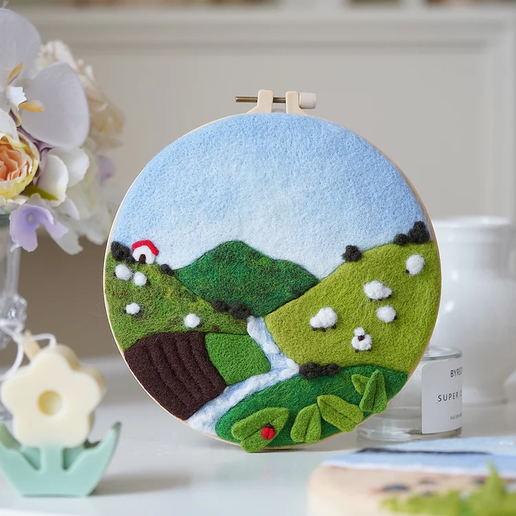 FeltingJoy - Landscapes Painting Needle Felting Kit - Sheep On The Hillside