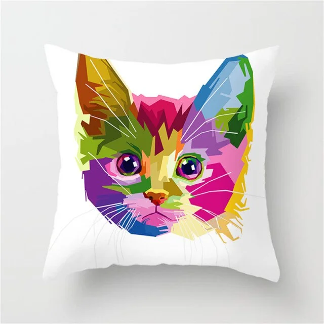 Linen Pillow Case - Animal Colorful Bulldog Cat Husky Corgi