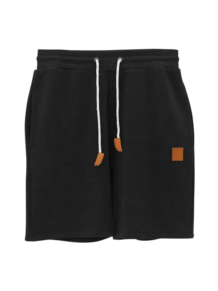 Men's Solid Color Drawstring Elastic Loose Straight Casual Sports Men's Micro Elastic Insert Pocket Shorts Five Pants