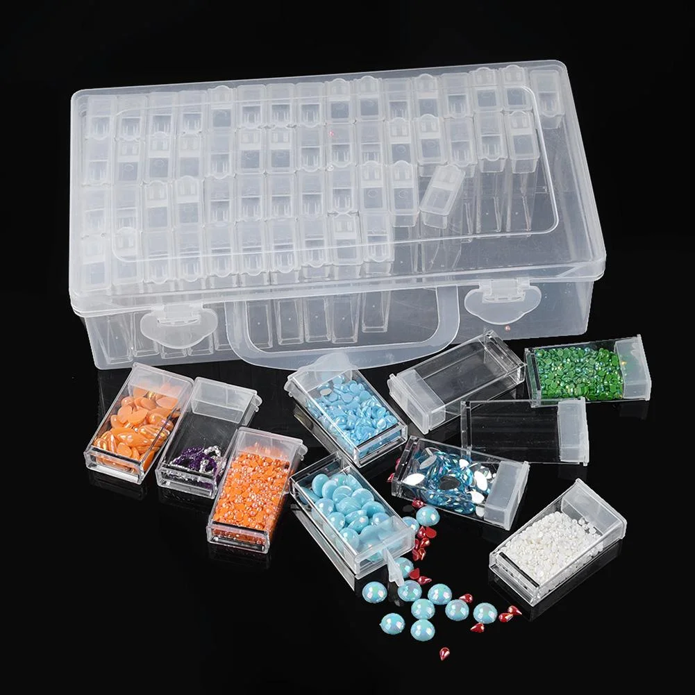 The best choice for managing all of your diamond- 64 Grid Clear Plastic Diamond Painting Beads Storage Box Drill Case Container