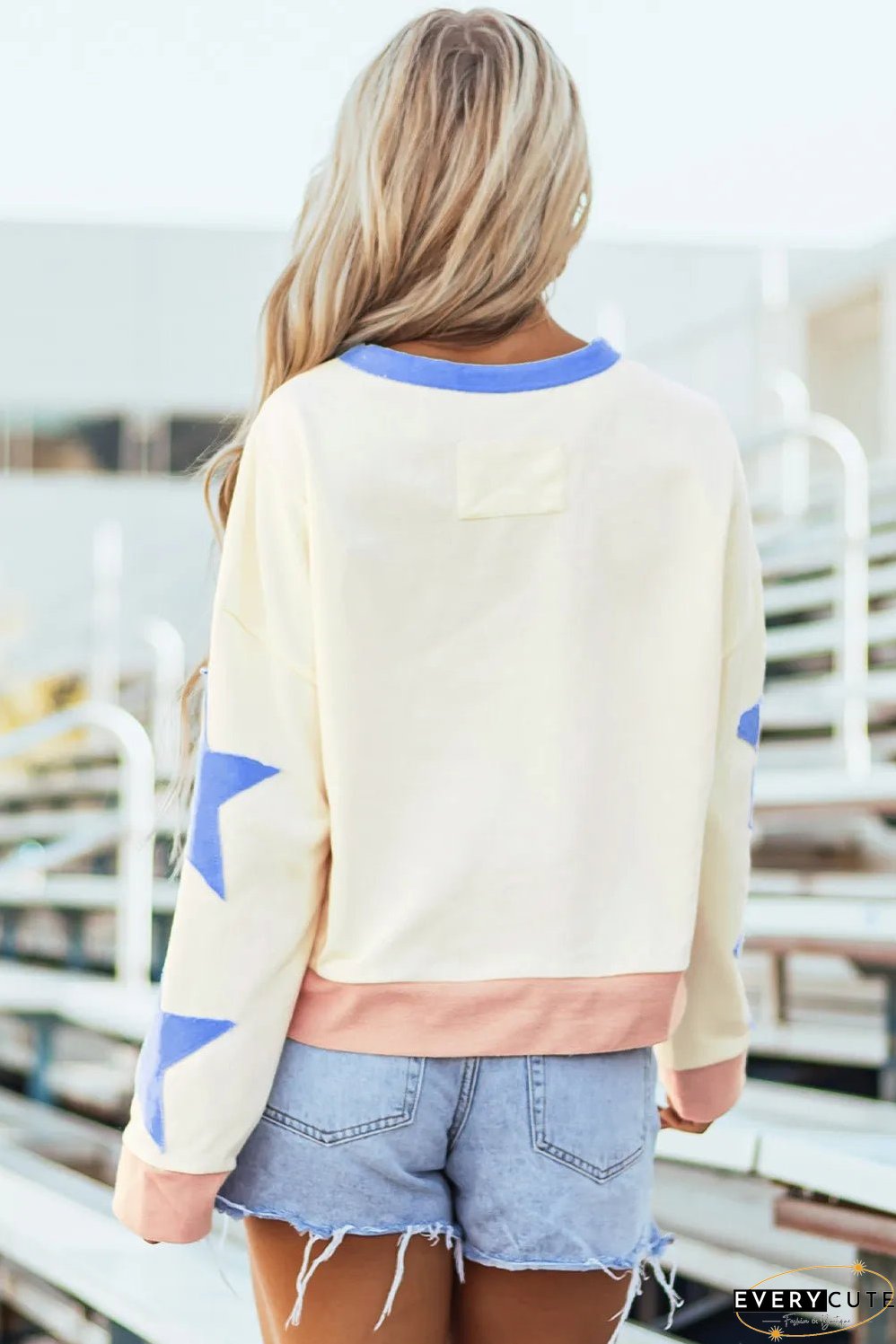 Star Contrast Round Neck Long Sleeve Sweatshirt