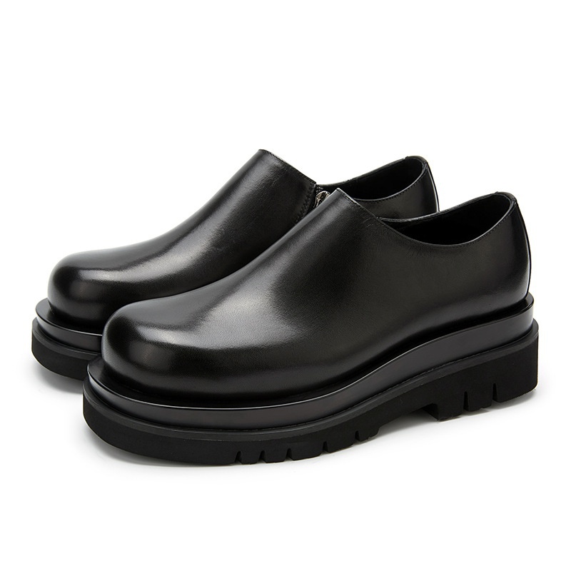 Big Head Leather Shoes Men's Thick Bottom British Leather Shoes Men's Round Head Increased By Men's Shoes
