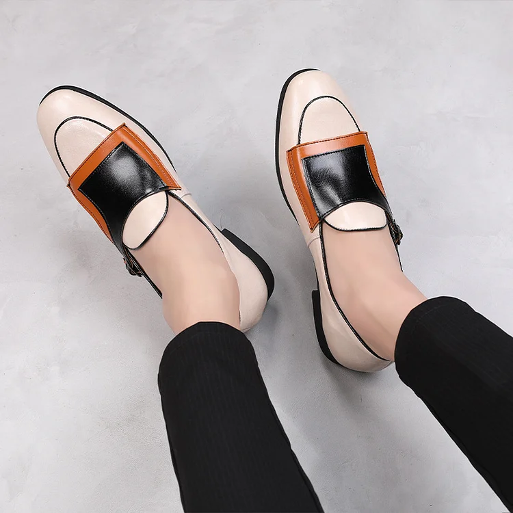 Colorblock Patchwork Buckle Casual PU Leather Loafers Shoes