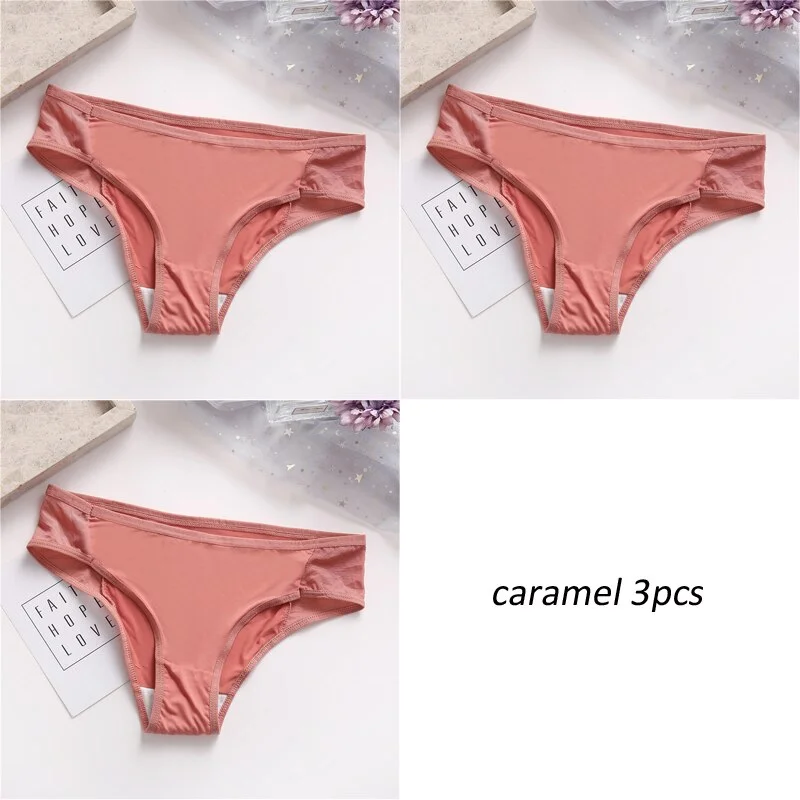 3PCS/Set Lot panties for Women Comfortable Smooth Underwear Soft Intimates Lingerie Girls Briefs Solid Color Fashion Underpants