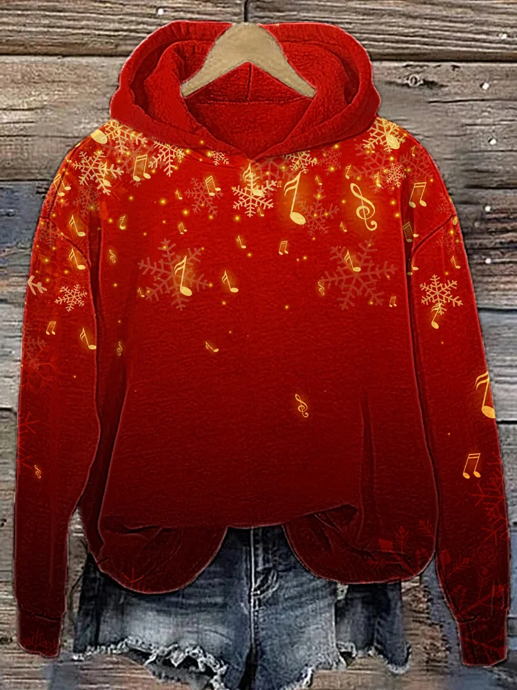 Comstylish Christmas Snowflake Musical Notes Casual Cozy Sweatshirt