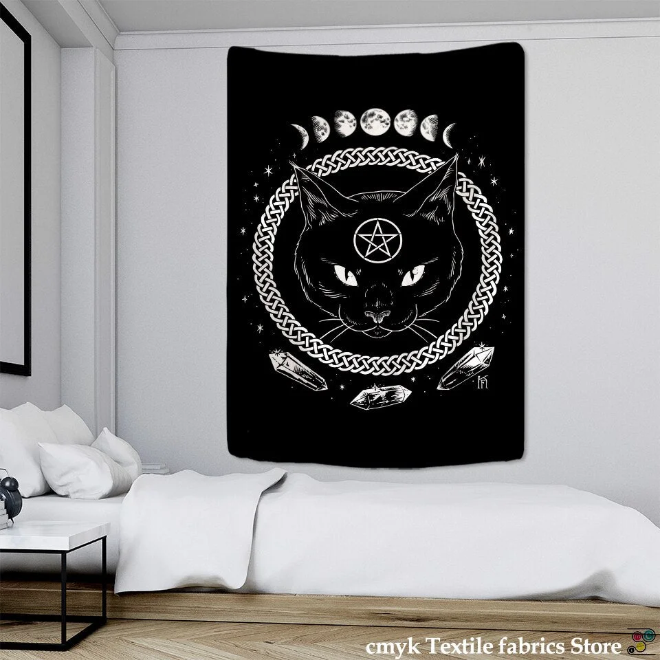 Cat Mysterious Tapestry Wall Hanging Bohemian Hippie TAPIZ Witchcraft Bedspread Divination Home Decor