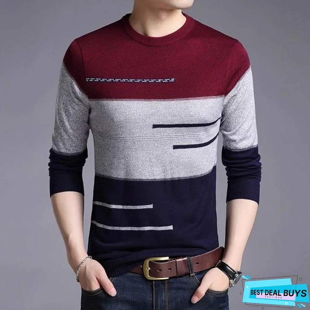 Male Pullover Sweater Men Knitted Jersey Striped Sweaters Men's Knitwear Clothes Tops