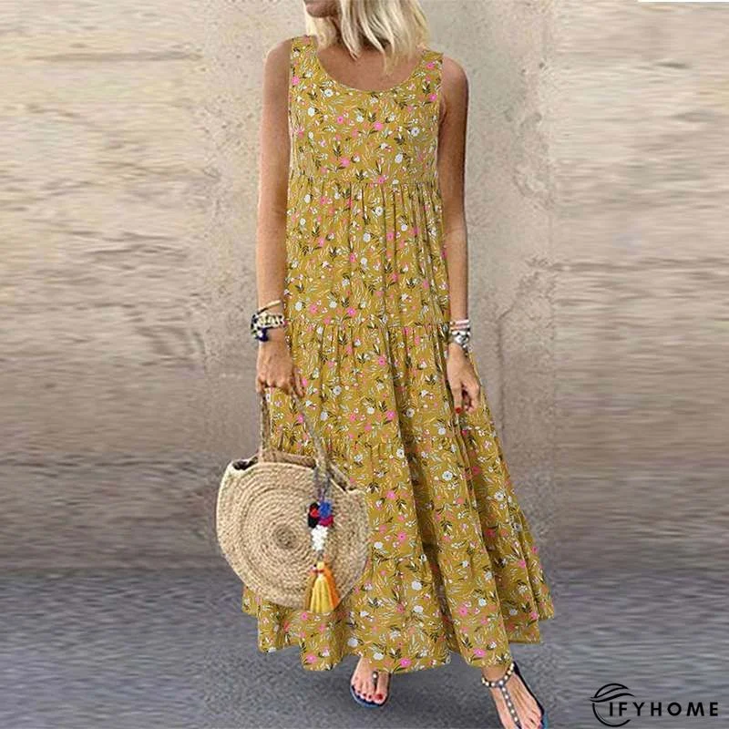 Women Summer Sleeveless Vintage Floral Midi Women Dress | IFYHOME