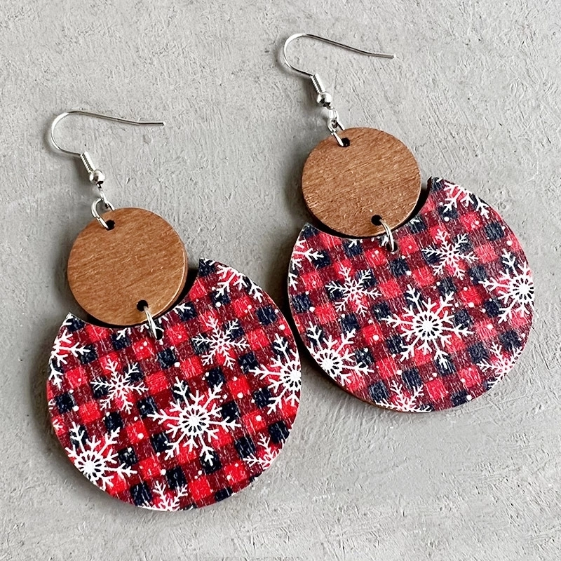 Fashion Snowflake Wood Handmade Christmas Women’s Earrings 1 Pair