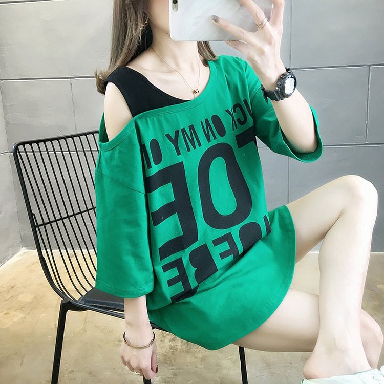 Letter Printed Casual Cotton-Blend Shirts & Tops