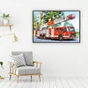 Camion De Pompiers - Rond Diamant Peinture 30*40CM