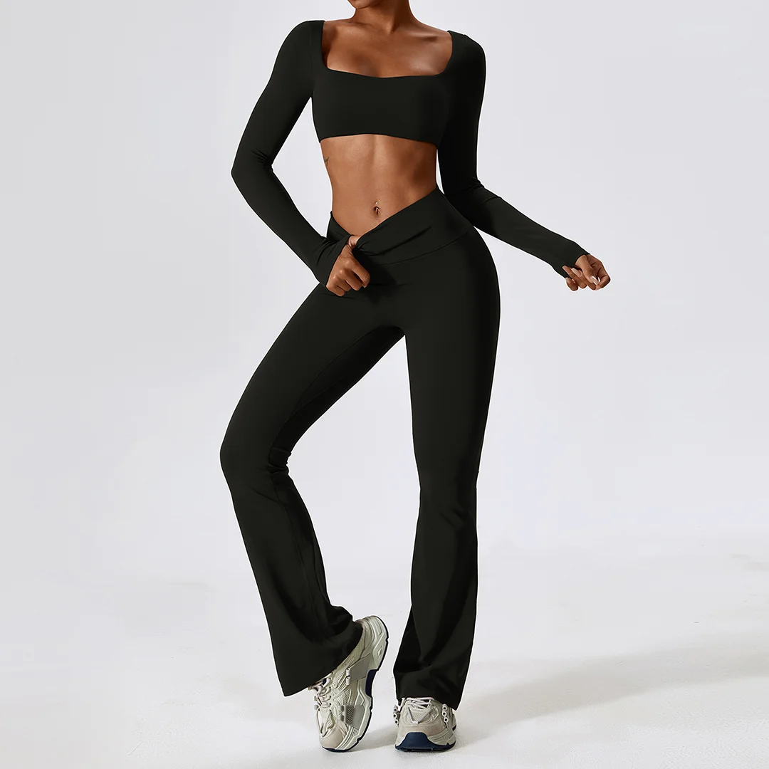 Solid color yoga fitness two-piece set
