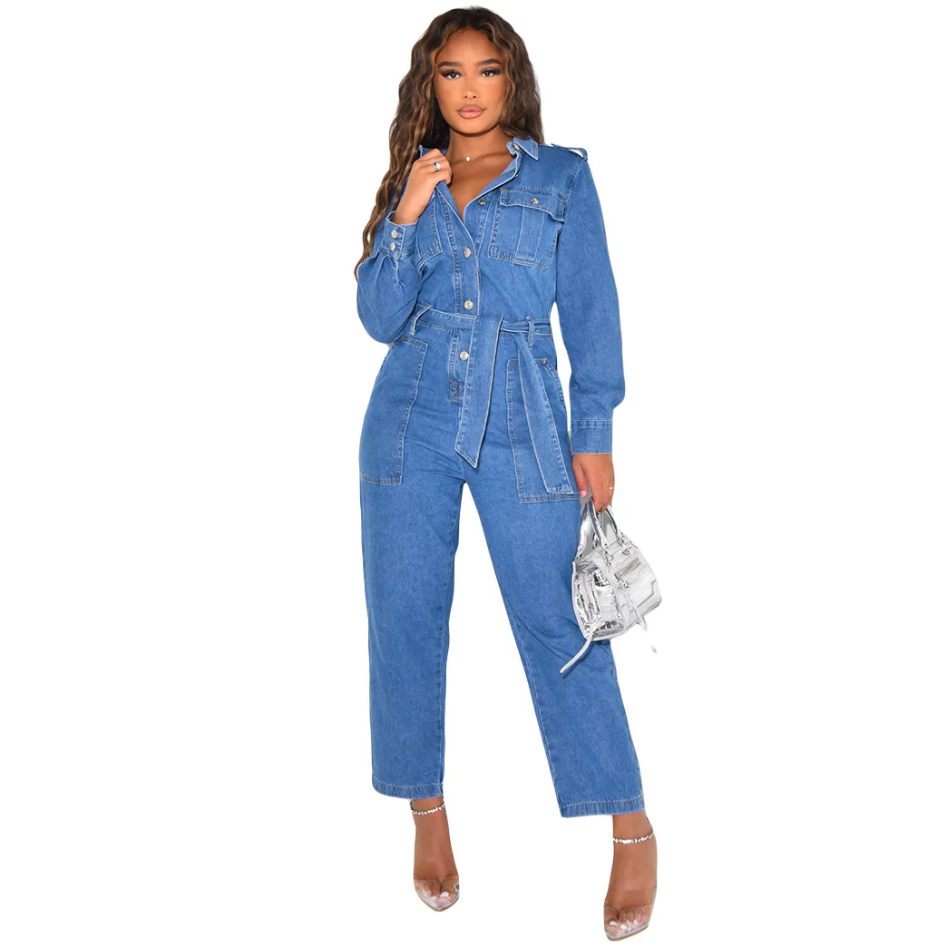 Women's Casual Sexy Pocket Denim Jumpsuit