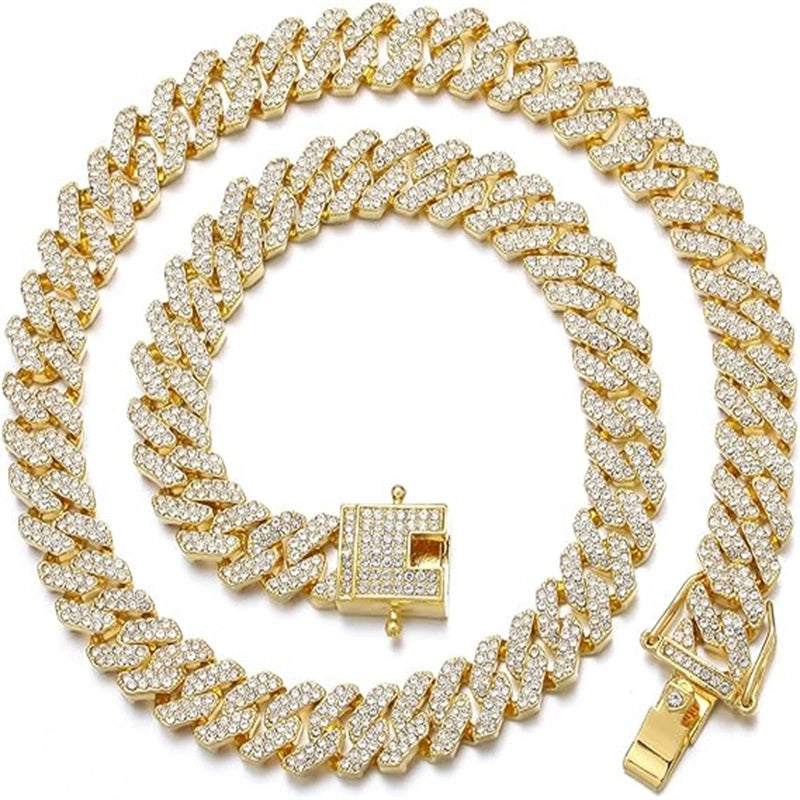 1 Men's Cool Hipster Hip-hop Hip-hop Rap Accessories Full Of Diamond Large Gold Chain Cuban Chain Necklace