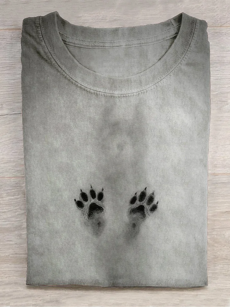 Unisex Dog Paw Art Print Crew Neck T-Shirt