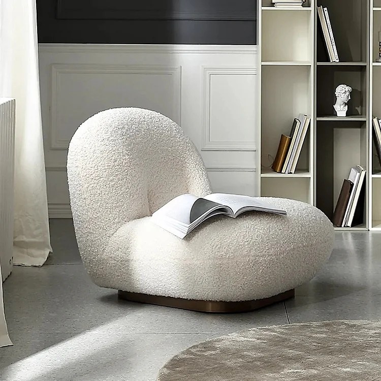 Homemys Off-White Lambwool Lounge Chair Floor Sofa Soft Cushion Single Sleeper