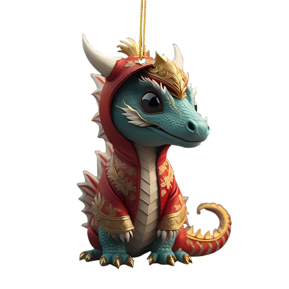2D Christmas Baby Dragon Decor Cute 8cm Flat Acrylic Hanging Ornament Party Gift