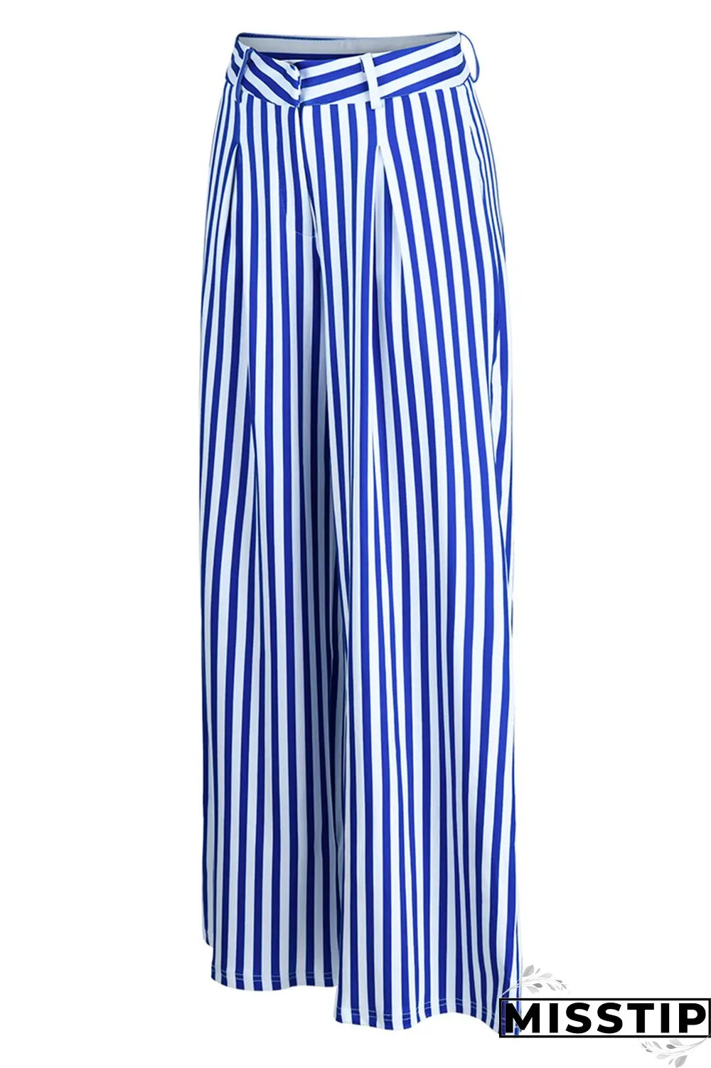 Blue Fashion Casual Striped Print Patchwork Regular High Waist Trousers