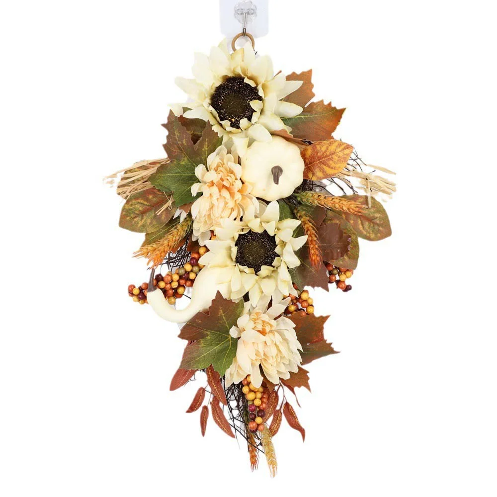 Autumn Thanksgiving White Pumpkin Wreath Sunflower Decoration