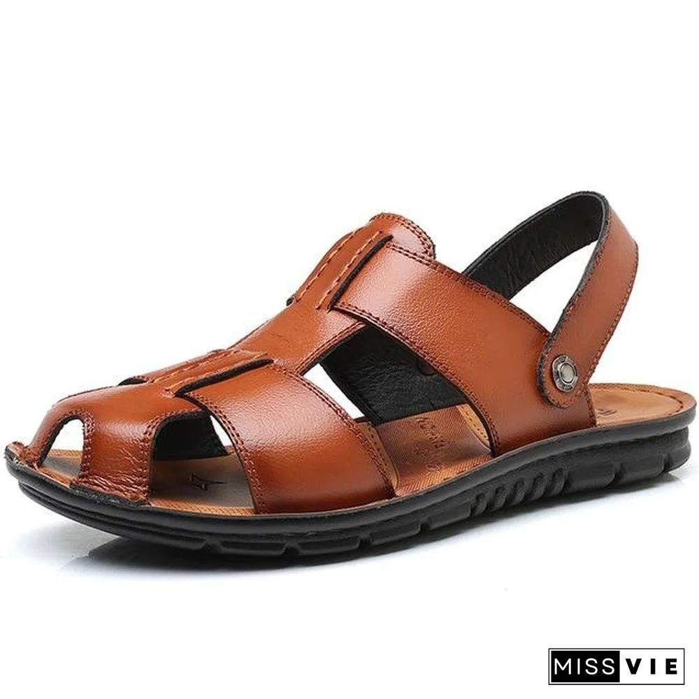 Big Size Men PU Leather Beach Sandal Shoes Non-Slip Large Slippers