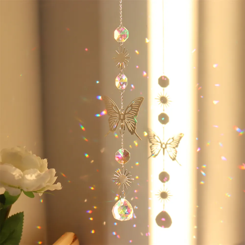 Wind Chime Crystal Light Catcher Butterfly Devil Eye Ornaments Home Decor