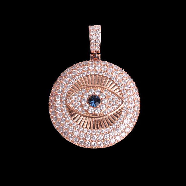 Iced Out Evil Eye Necklace Pendant Gold Plated Jewelry