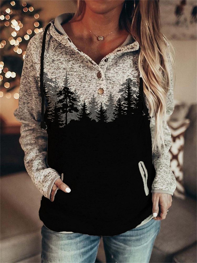 Dark Forest Contrast Button Up Hoodie
