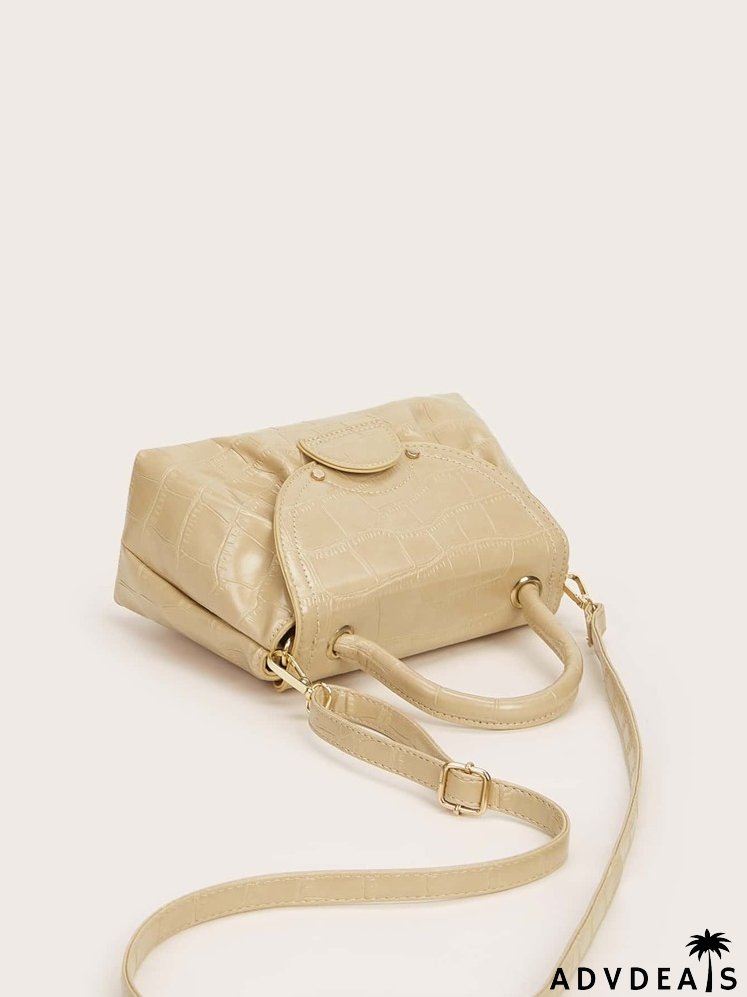 Croc Embossed Flap Satchel Bag