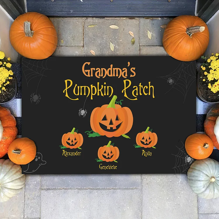Personalized Halloween Doormat Custom 4 Names Pumpkin Doormat Home Decor - Grandma's Pumpkin Patch