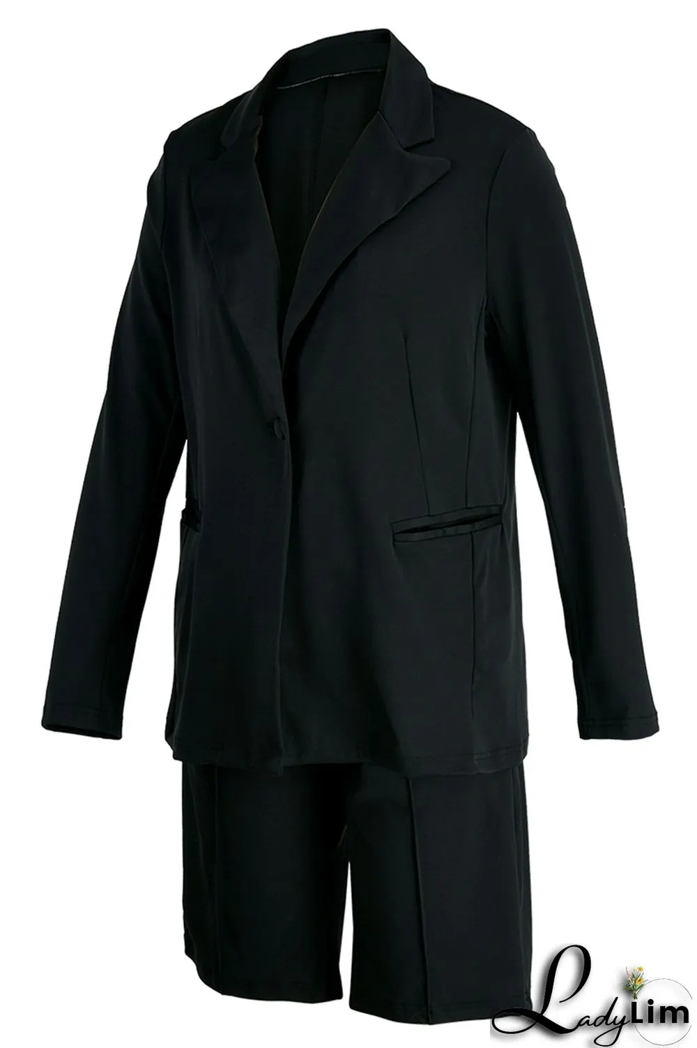 Blue Fashion Casual Solid Basic Turndown Collar Long Sleeve Two Pieces