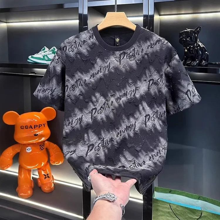 Men's Short Sleeve T - Shirt Featuring Star Glitter Print and Crew Neck