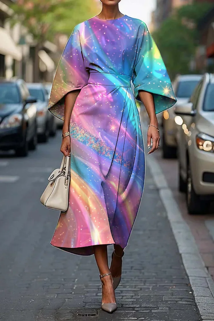 Women's Elegant Abstract Art Print Midi Dress