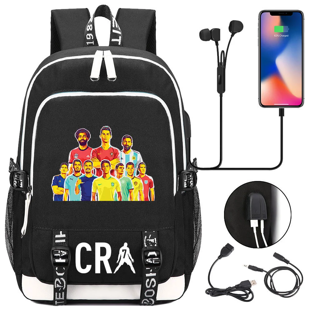 Buzzdaisy Cristiano Ronaldo Printed Backpack with USB Charging Port and Laptop Protection - Multi-Pocket Large Capacity Schoolbag
