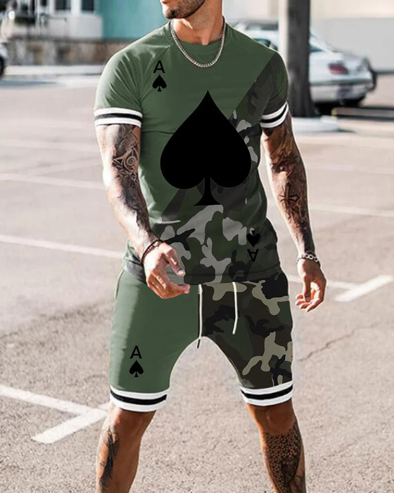 Men's Camouflage Split-joint Printed Sports Shorts Suit