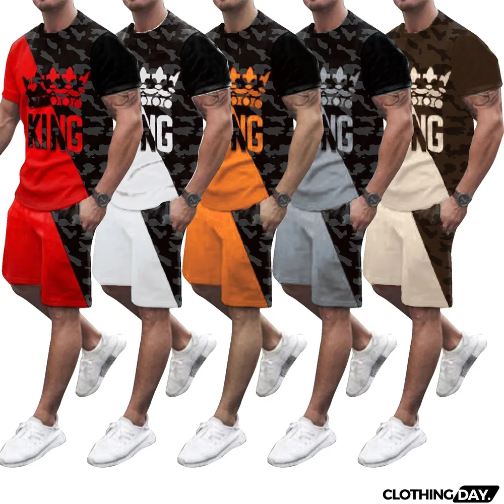 Men's Printed T Shirt And Shorts 2 Piece Sets