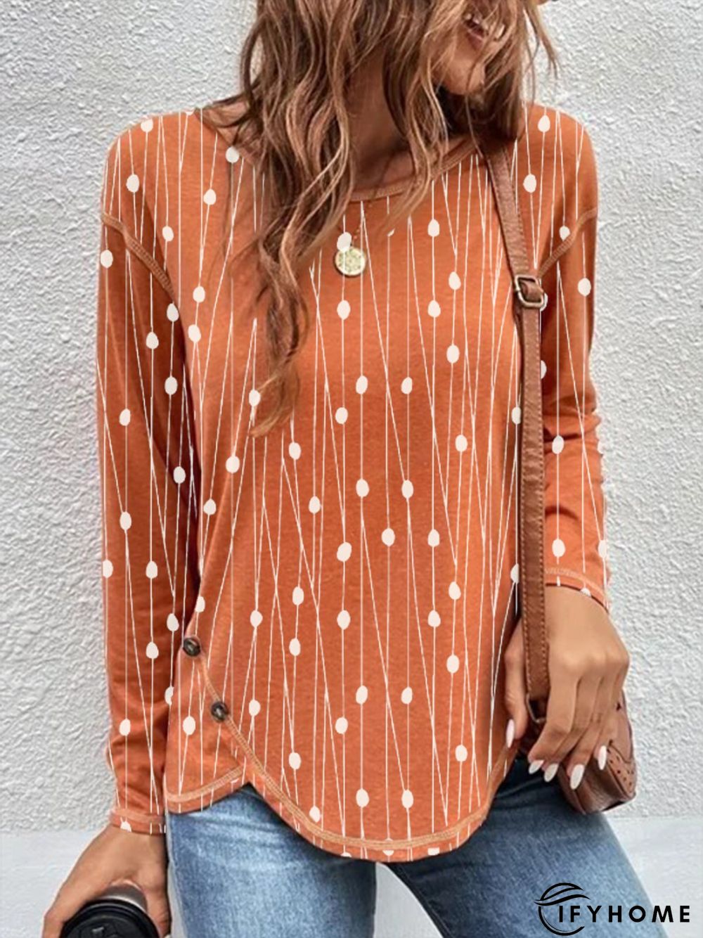 Casual Crew Neck Geometric Long Sleeve Loose Tunic T-Shirt | IFYHOME