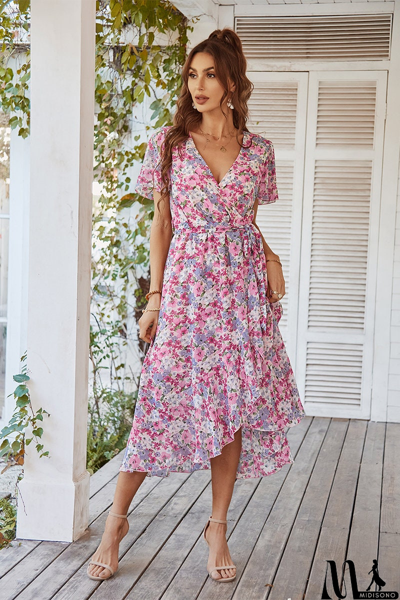 MidiSono - Floral Dream V-Neck Midi Dress