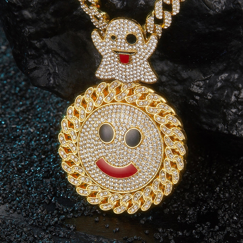 Ghost Smile Face Hip Hop Pendant New Arrival Hip Hop Alloy Full Diamond Cuban Link Chain Pendant Exclusive For
