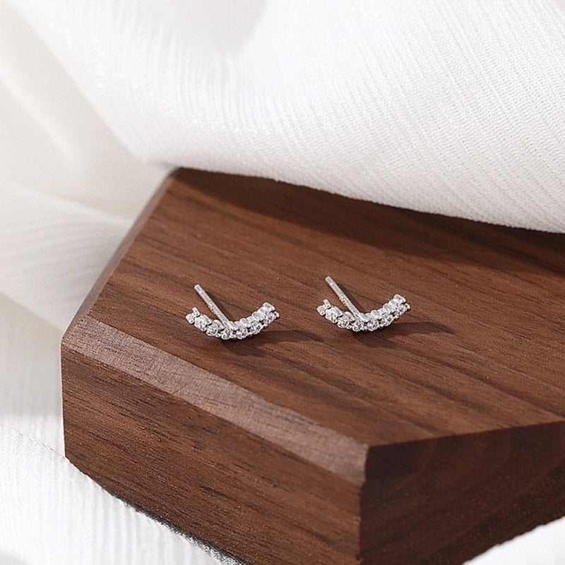1 Pair Minimalist Solid Color Inlay Sterling Silver Zircon Ear Studs