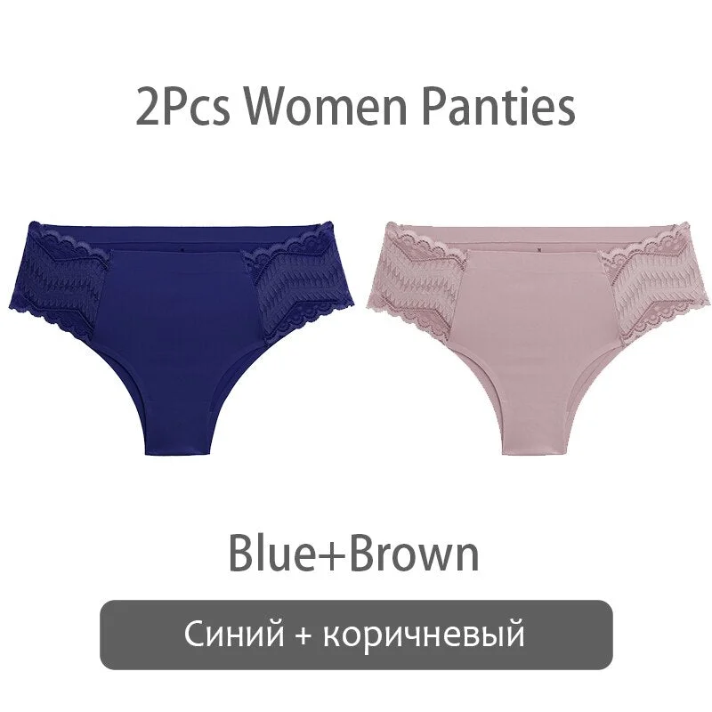 FINETOO Women Patchwork Lace Panties S-XL Seamless Underwear Sexy Low Waist Briefs Comfortable Underpants Ladies Lingerie 2021