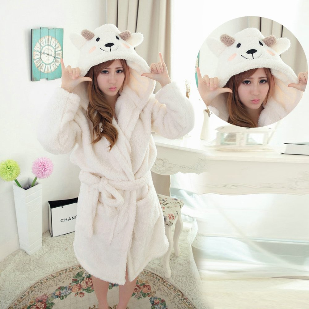 White Sheep Pajamas Winter Onesie Coral Fleece Kigurumi Robe-Pajamasbuy
