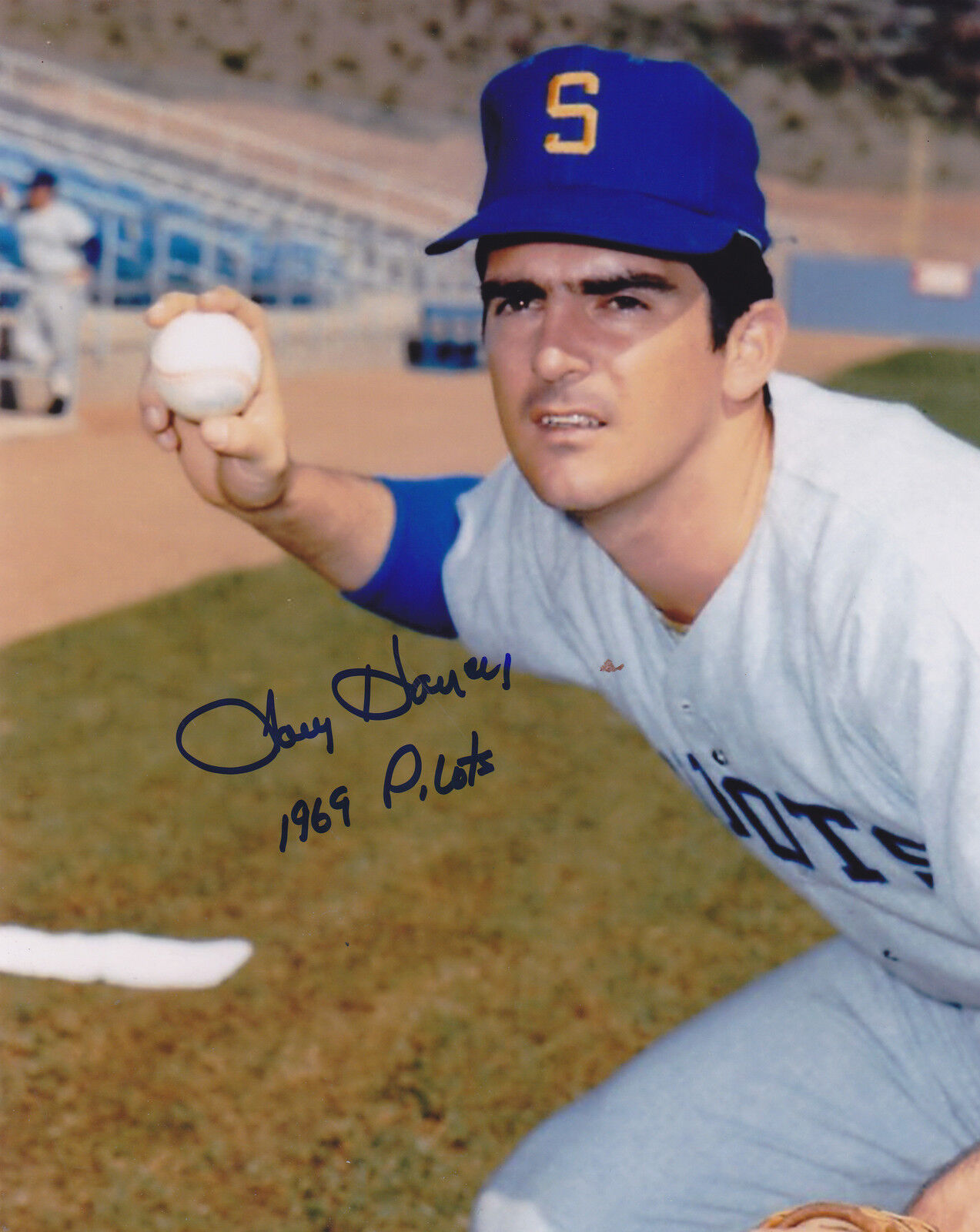 LARRY HANEY SEATTLE PILOTS 1969 COLOR ACTION SIGNED 8x10