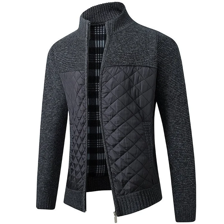 Men's Stand Collar Striped Plaid Zipper Sweater Coat | 168DEAL